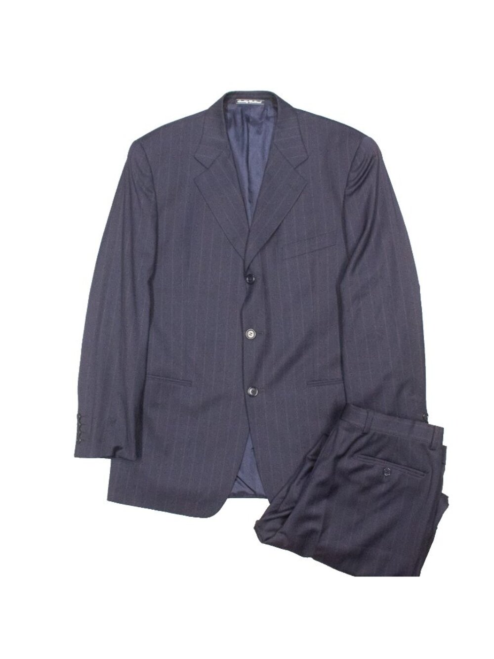 Vintage Giorgio Armani Suit Italy 2pc Tollegno Wool Striped Navy Blue 40R 32x30